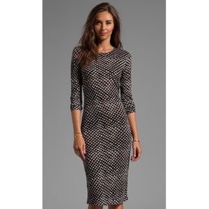 Derek Lam Abstract Polka Dot Black & Tan Silhouette Midi Dress